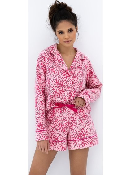 Sensis Dámské pyžamo z jemného flanelu se srdíčky (Velikost M, Barva růžová)