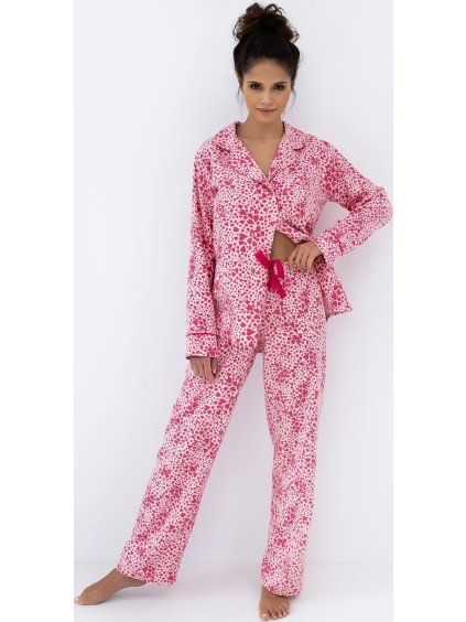 Sensis Dlouhé dámské pyžamo z jemného flanelu se srdíčky