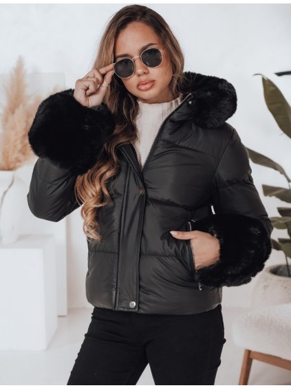 Černá dámská bunda krátkého střihu YOUWARM s kožíškem