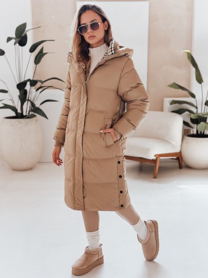 Béžová dámská zimní bunda s károvanou podšívkou WINTERMISS