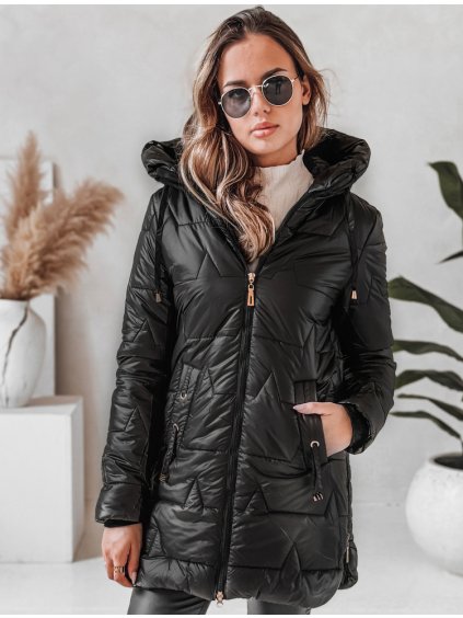 Černá dámská prošívaná zimní bunda s kapucí
