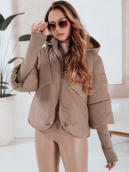 Tmavě béžová dámská zimní prošívaná bunda MISSLAYER s dlouhými manžetami