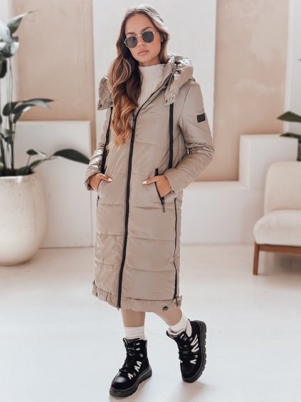 Světle béžová dámská dlouhá přechodová bunda ORVITA s prošíváním