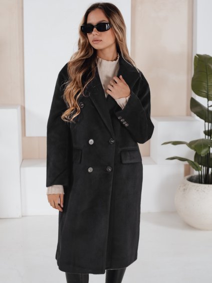 Dámský černý dlouhý oversize zimní kabát