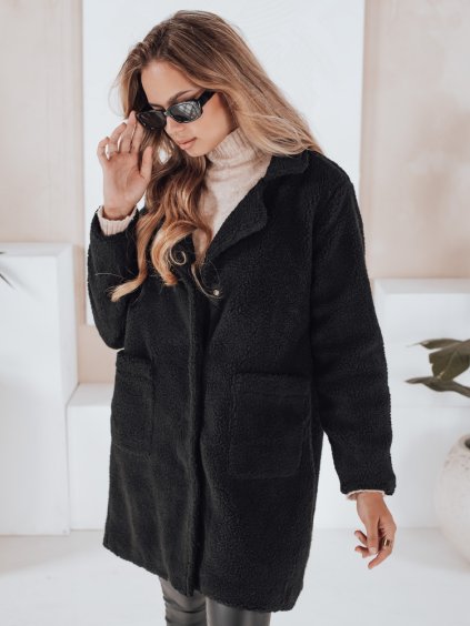 Černý dámský oversize teddy kabát