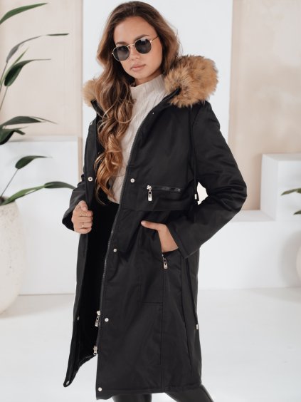 Dámská černá zimní parka s kožešinou