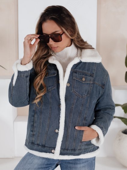 Dámská tmavě modrá džínová zimní bunda s kožíškem