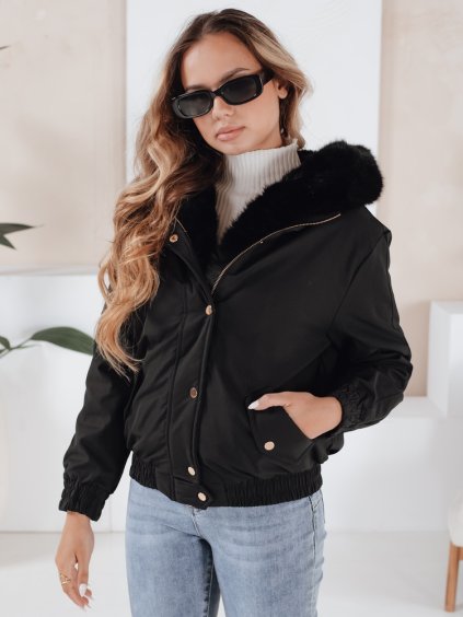 Černá dámská zimní krátká bunda VESSADA s kožíškem