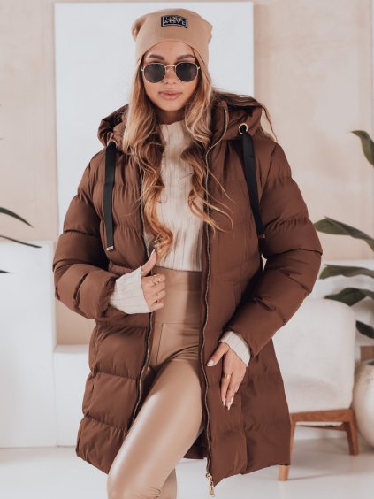 Hnědá dámská péřová bunda s kapucí GABRIELLE