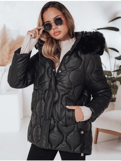 Dámská zimní černá prošívaná bunda LUMORE s kapucí
