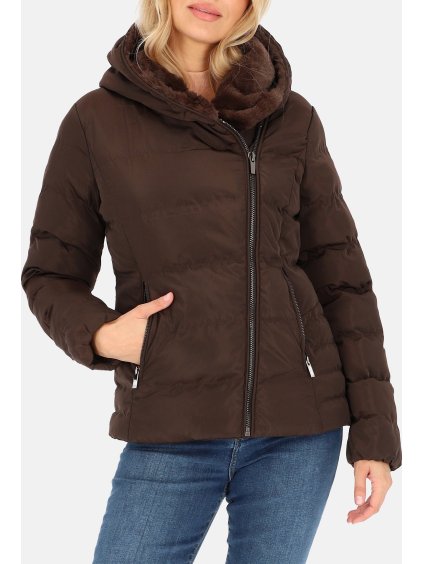 Čokoládově hnědá dámská prošívaná bunda s teplou kapucí