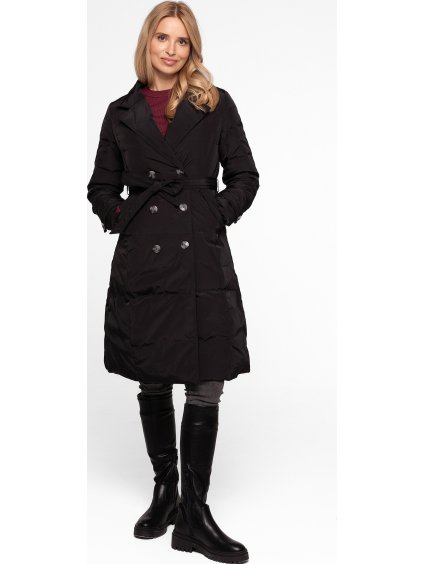 Černý dámský prošívaný zimní kabát s límečkem