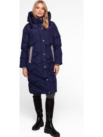 Tmavě modrá dámská dlouhá prošívaná bunda