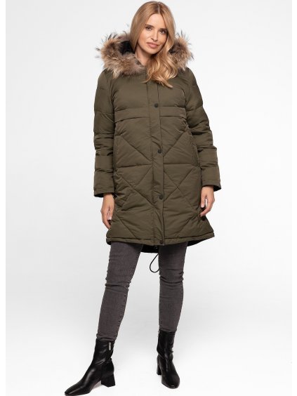 Dámská khaki oboustranná parka s kapucí