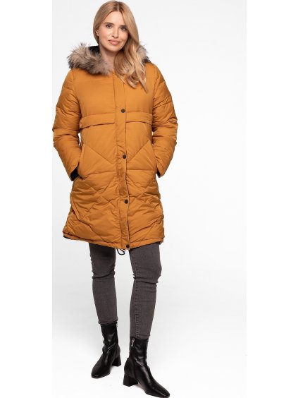 Dámská hořčicová oboustranná parka s kapucí