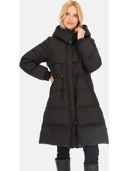 Černá dámská péřová bunda s ozdobnými stahovacími šňůrkami