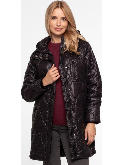 Černá dámská prošívaná přechodová bunda s kapucí