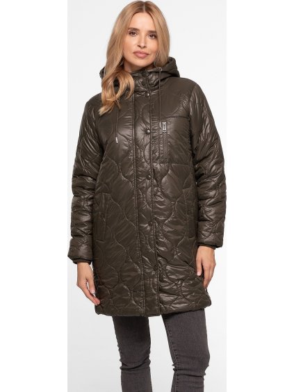 Khaki dámská prošívaná přechodová bunda s kapucí