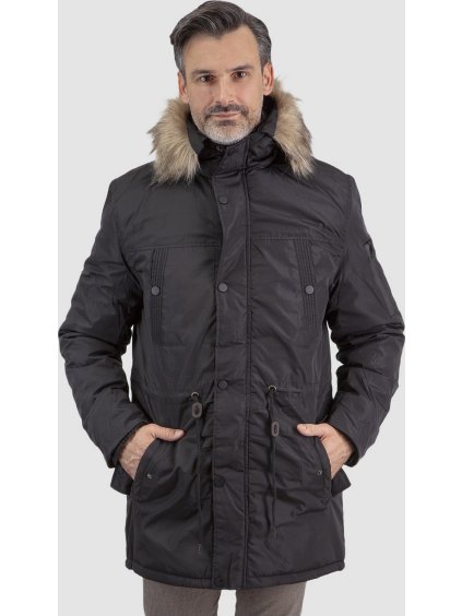 Černá pánská zimní parka s kapucí