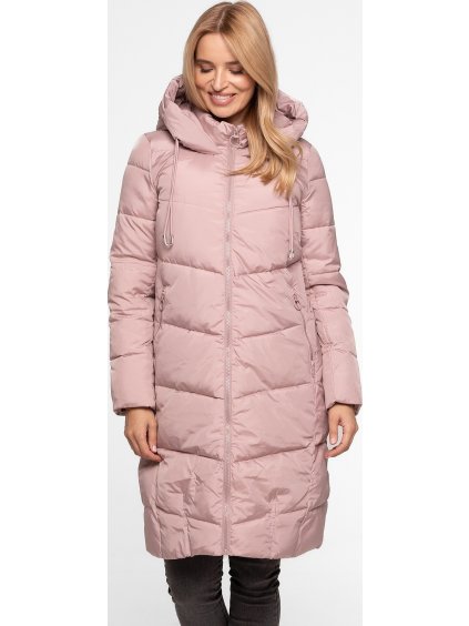 Růžová dámská zimní prošívaná bunda s kapucí