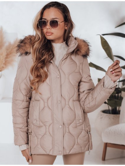 Dámská zimní béžová prošívaná bunda LUMORE s kapucí