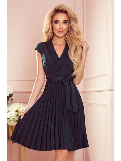 Skládané zelené plisované šaty s výstřihem JILL