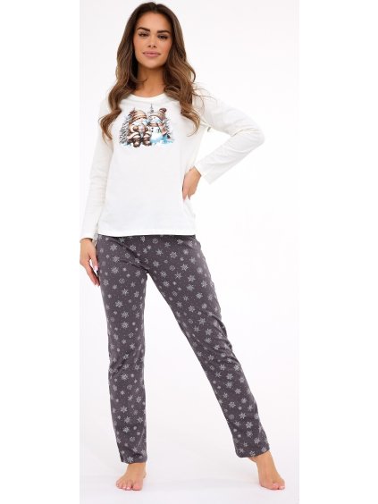 Cornette Smetanovo-šedé dámské plus size vánoční pyžamo