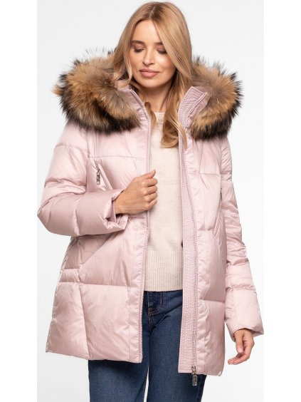 Světle růžová dámská zimní péřová bunda s prošíváním