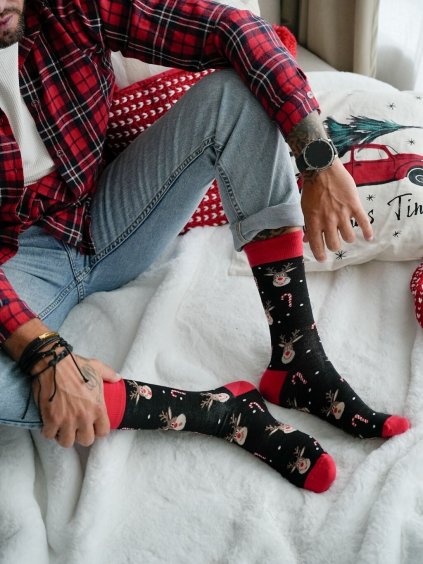 Milena Pánské vánoční ponožky se soby a cukrovými hůlkami