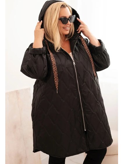 Černá dámská plus size prošívaná bunda s kapucí