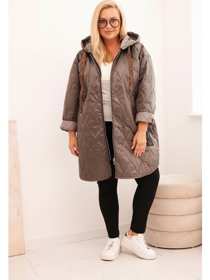 Cappuccino dámská plus size prošívaná bunda s kapucí