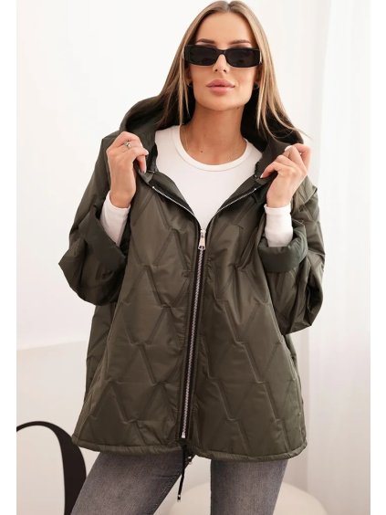Dámská khaki prošívaná bunda s kapucí