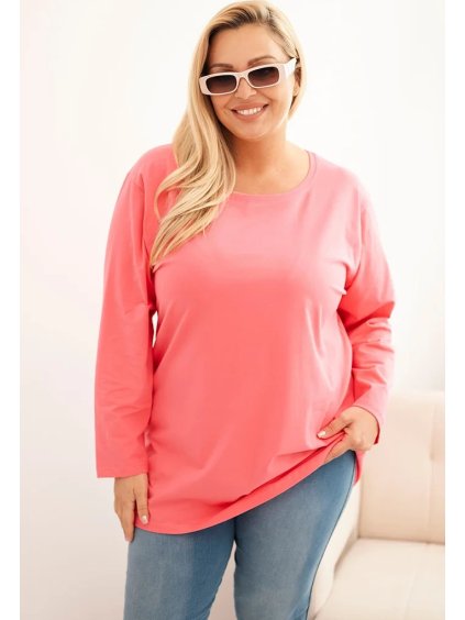 Růžová plus size halenka s kulatým výstřihem