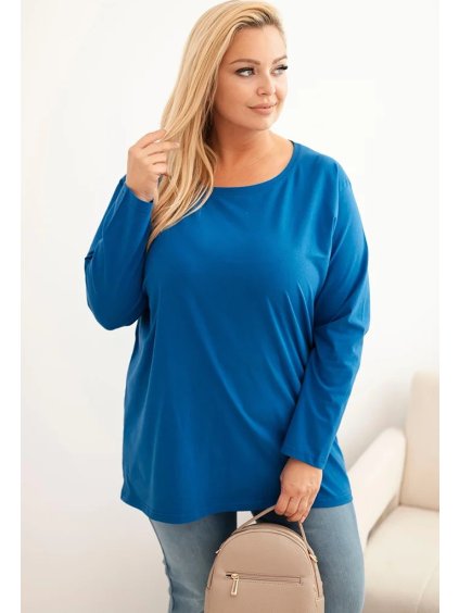 Modrá plus size halenka s kulatým výstřihem