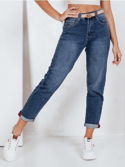 Modré dámské mom fit džíny s vysokým pasem