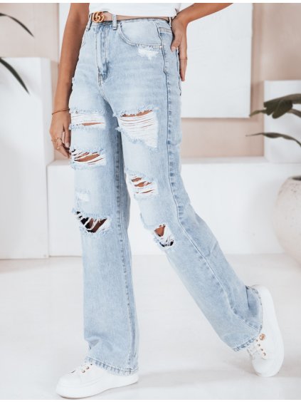 Světle modré dámské potrhané džíny s vysokým pasem