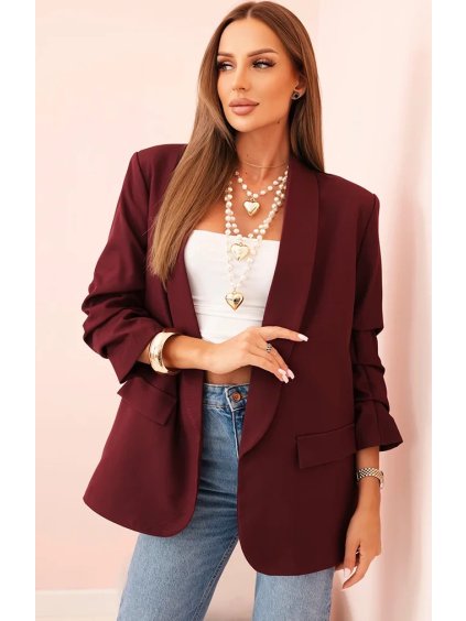 Elegantní dámský vínový blejzr bez zapínání