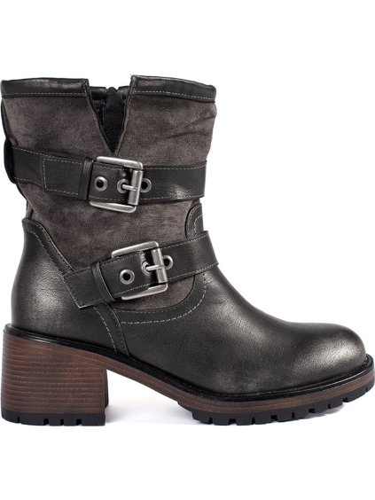 (Vel. 37) Tmavě hnědé dámské kotníkové boty na podpatku se sponou, podpatek 6 cm