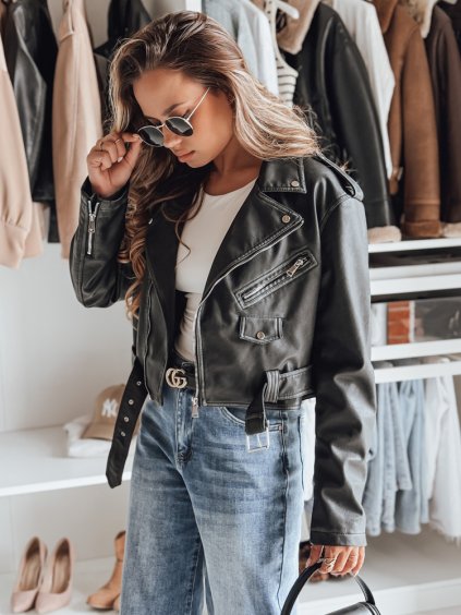 (Vel. XL) Černá koženková bunda s páskem PALIGOR