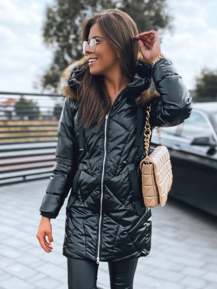 (Vel. M) Černá lesklá dlouhá bunda ROYAL