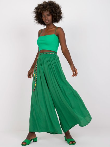 Zelené dámské vzdušné kalhoty s páskem