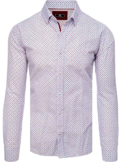 Bílá pánská košile s červeným vzorem