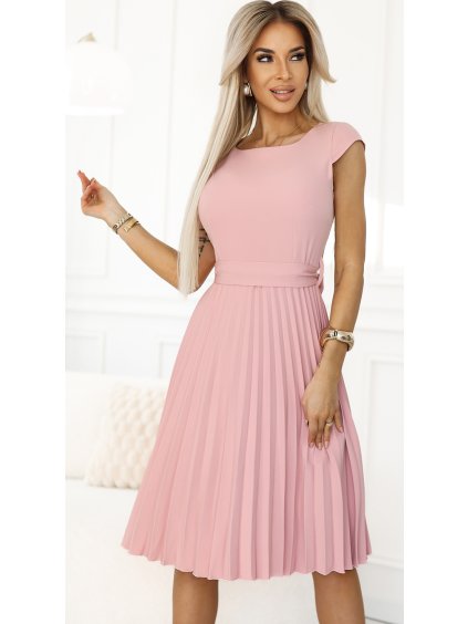 (Vel. 2XL) Pudrově růžové šaty s plisovanou sukní CELESTE