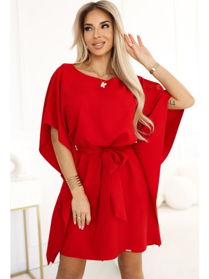 (Vel. 2XL/3XL) Elegantní červené šaty NICOLA s páskem