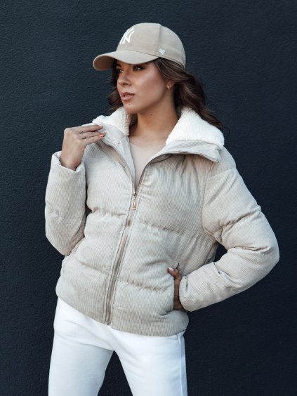 (Vel. L) Smetanová dámská manšestrová bunda TRENDYGLAM