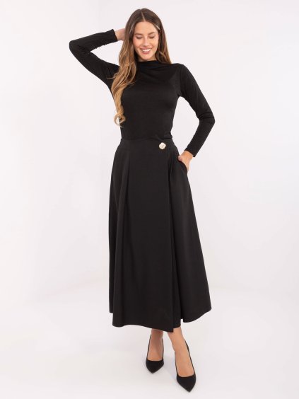 Černá dámská skládaná midi sukně s kapsami