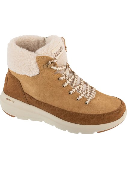 Světle hnědé dámské semišové zimní boty Skechers Glacial Ultra - Autumn Days