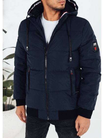 Tmavě modrá pánská zimní prošívaná bunda s manžetami
