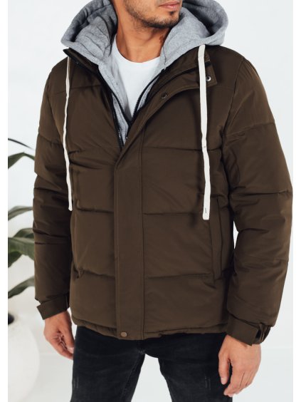 Khaki pánská zimní prošívaná bunda s látkovou kapucí