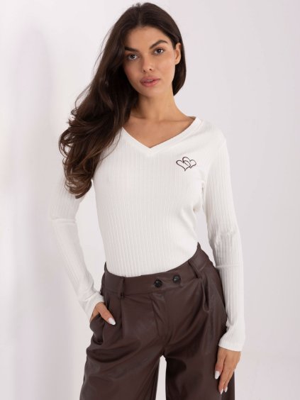 Smetanové dámské žebrované tričko s dlouhým rukávem